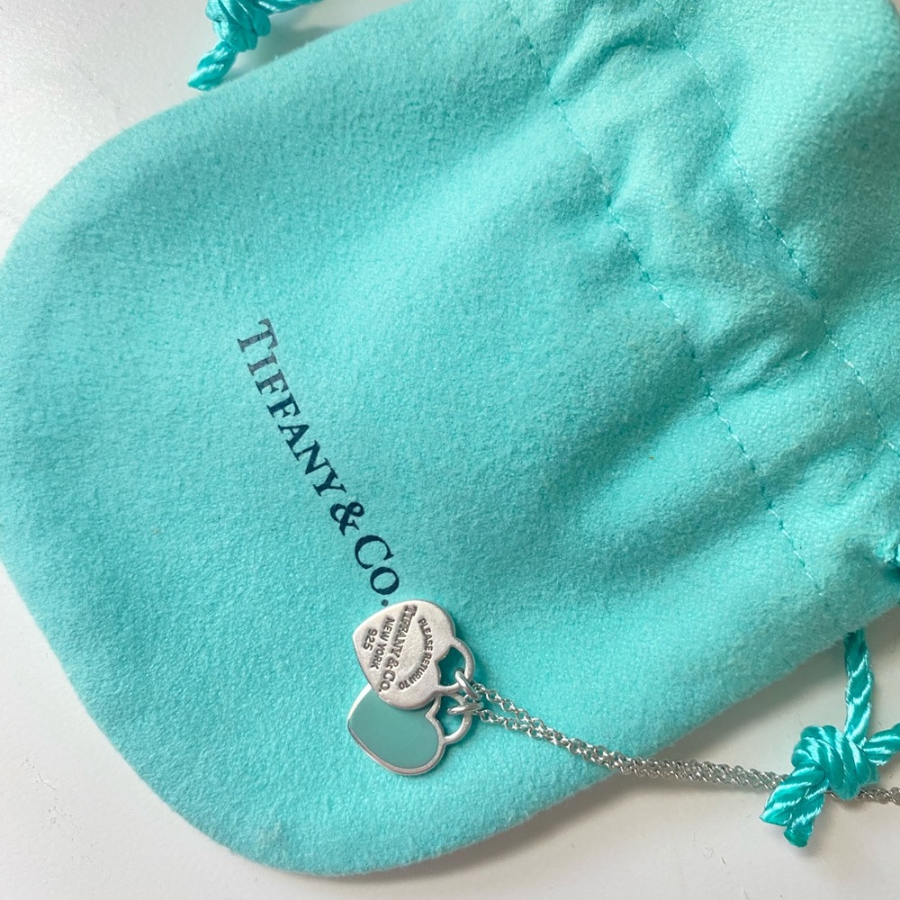 Tiffany Blue Double Heart Tag Pendant Silver